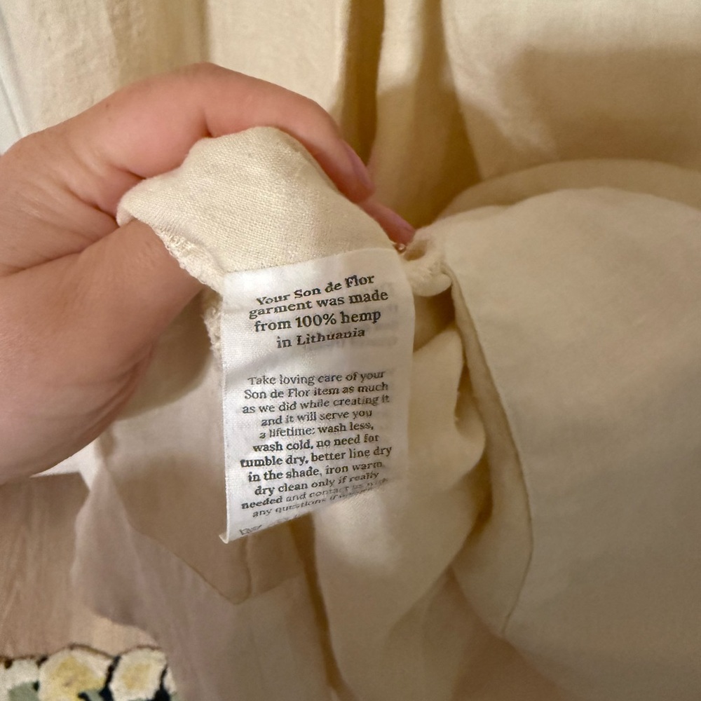 Son de Flor Classic Dress, Short Sleeve, Hemp, Milky White - Milky White / L - Picture 5 of 7